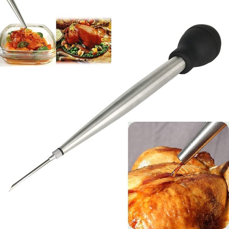 MeiAoJia Stainless Steel Turkey Baster Syringe, Flavor Injector Needle,With Cleaning Brush- Easy to clean, Rubber Bulb - Image 4